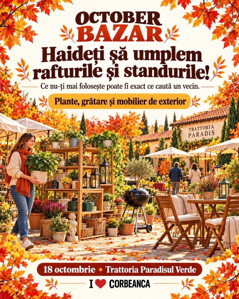 October Bazar: plante, grătare și mobilier de exterior. 18 octombrie, Trattoria Paradisul Verde.