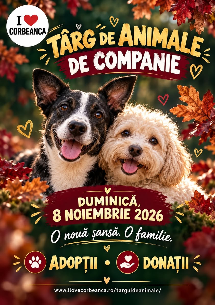 Afiș eveniment: dresaj, sfaturi veterinare și promoții de la parteneri.